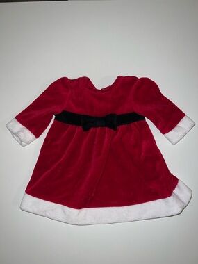 VINTAGE 90s Cherokee Baby Red Velvet Christmas Holiday Dress with Bow / Faux Fur